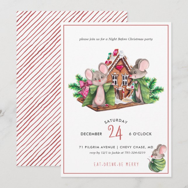 Ratones Adorables | Invitación para Fiesta Navideñ (Anverso / Reverso)