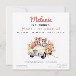 Ratones cortos en un coche niños invitación a fies