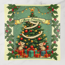 Ratones de Navidad Victoriana Regalos de Acebo Roj