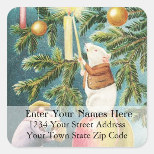 Ratones del navidad que encienden la etiqueta de