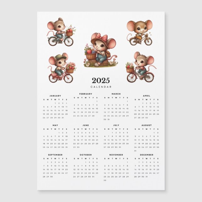 Ratones singulares en bicicletas Calendario magnét (Anverso)