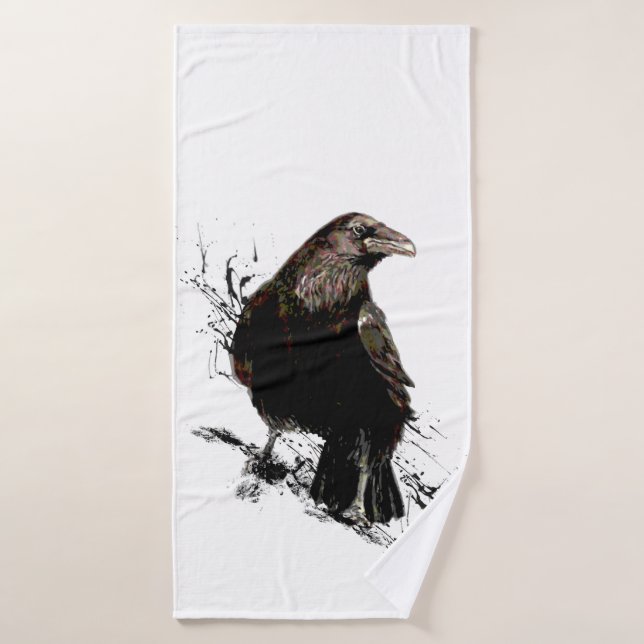 Raven Bird Arte Gráfico Vida salvaje Arte Animal (Toalla de baño)