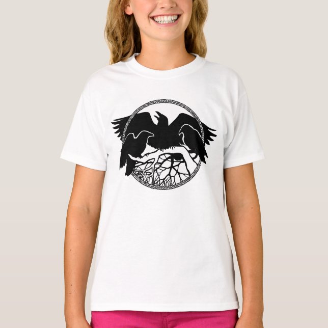Raven Camisetas de la avena del chica / Crow Art T (Anverso)
