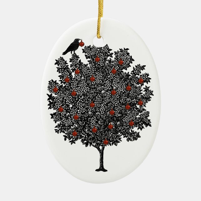 Raven Decora Árbol De Navidad Con Ornamentos Rojos (Frente)