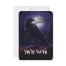 Raven en invitaciones de Halloween con parche de c