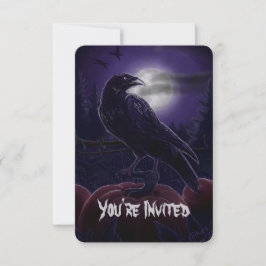 Raven en invitaciones de Halloween con parche de c
