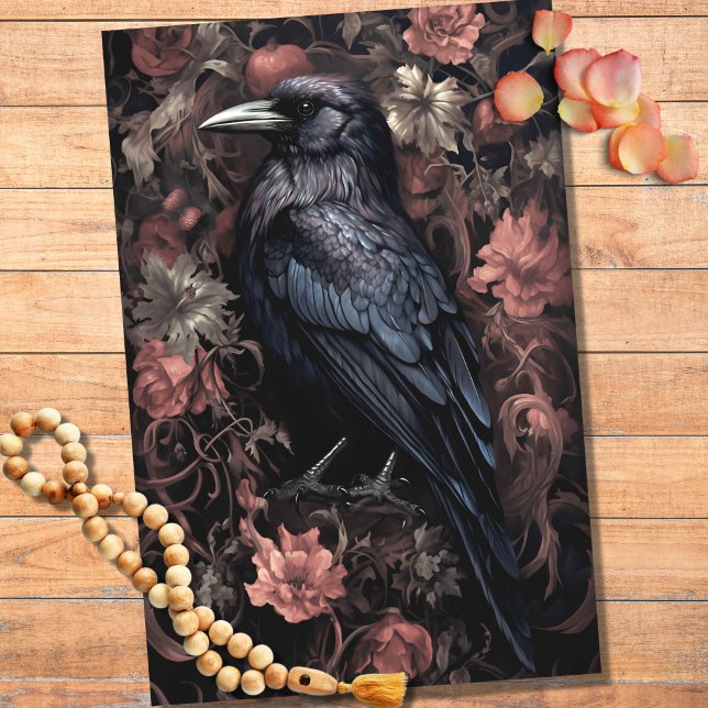 Raven en las flores 1 papel de desmaquillaje (Subido por el creador)