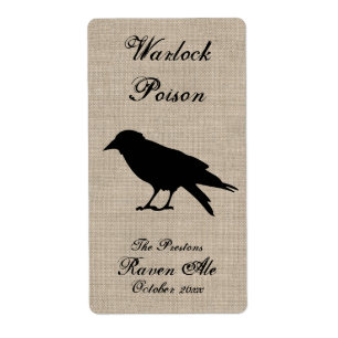 Raven negro en etiqueta de cerveza Burlap