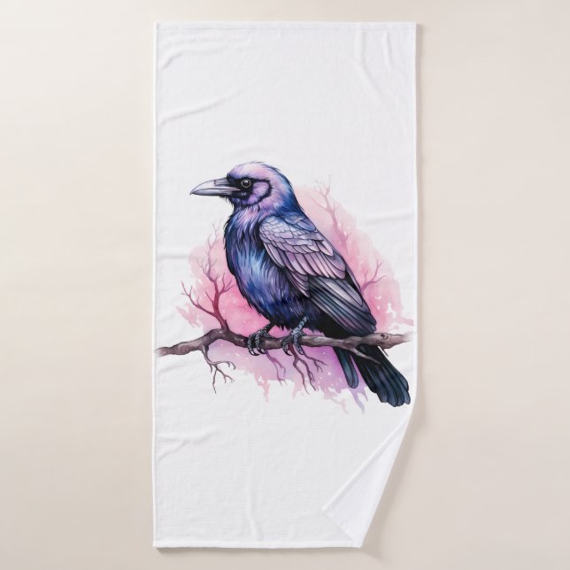 Raven negro en una rama (Toalla de baño)