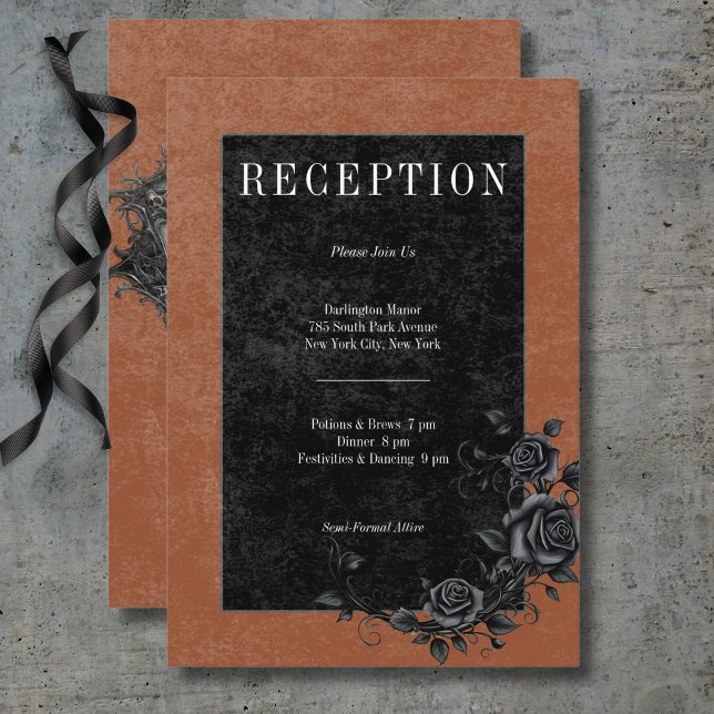 Raven negro gótico y recepción de óxido para Rosas (Gothic Black Raven & Black Roses Rust Reception Enclosure Card)