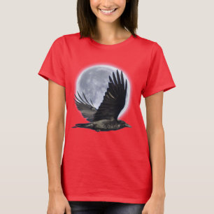 Raven negro volador y camiseta de luna llena