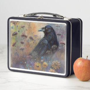 Raven pintado a mano con flores silvestres