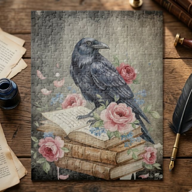 Raven & Roses Rompecabezas Gótico – Arte de Pájaro (Gothic raven and roses literary jigsaw puzzle)