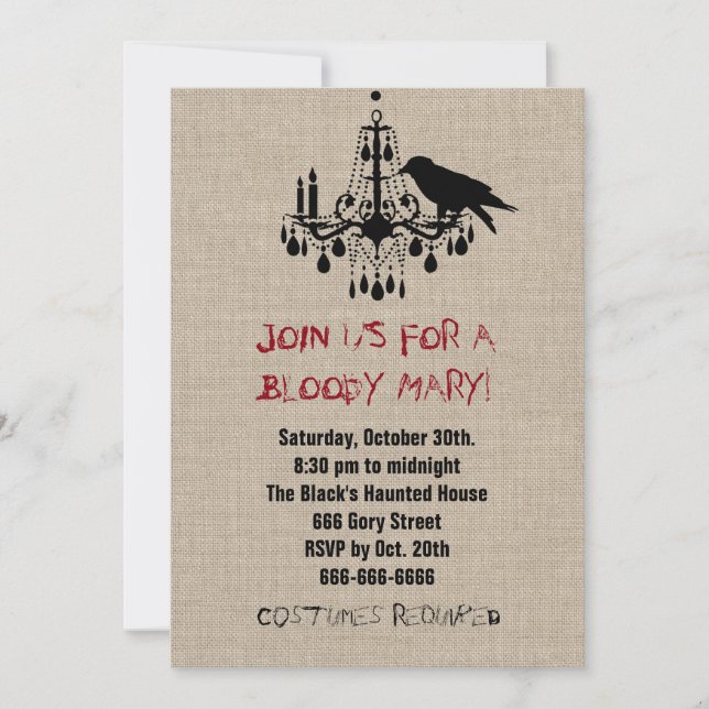 Raven y Chandelier en la invitación de Burlap Hall (Anverso)