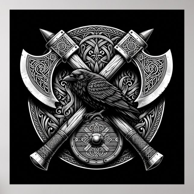 Raven y hachas - Arte en el muro de Norse Warrior (Frente)