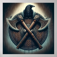 Raven y hachas - Arte en el muro de Norse Warrior