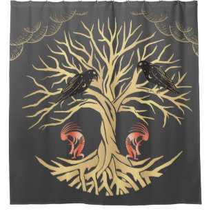 Ravens de oro gris y cortina de ducha Kokopelli