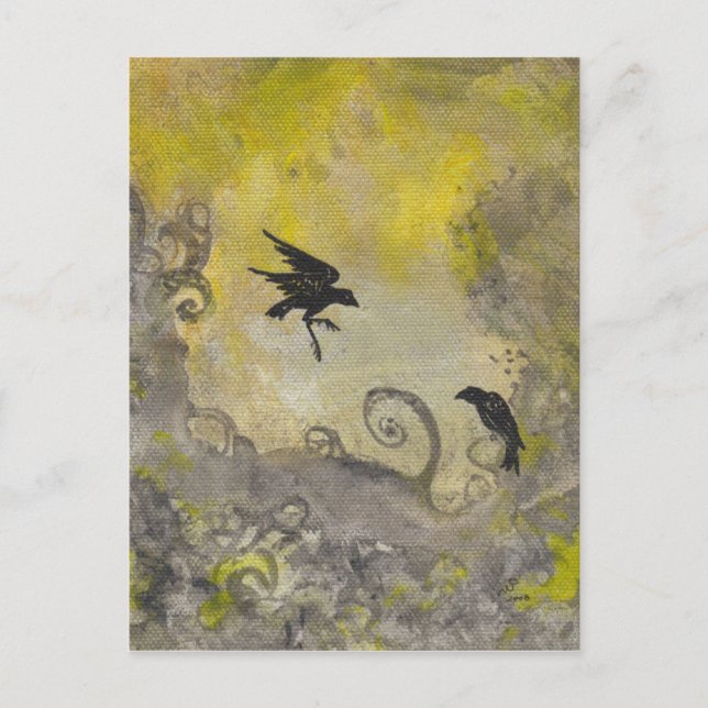 Ravens en la postal abstracta Smokey Yellow (Anverso)