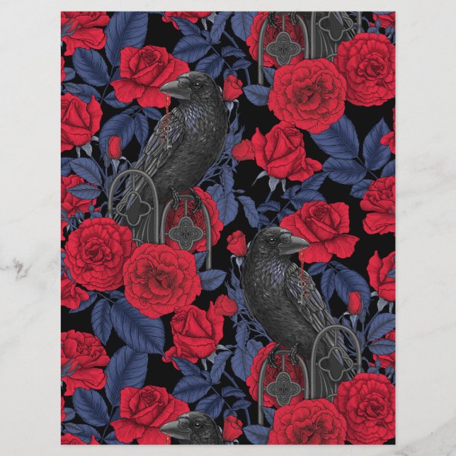 Ravens y rosas con hojas azul oscuro (Anverso)