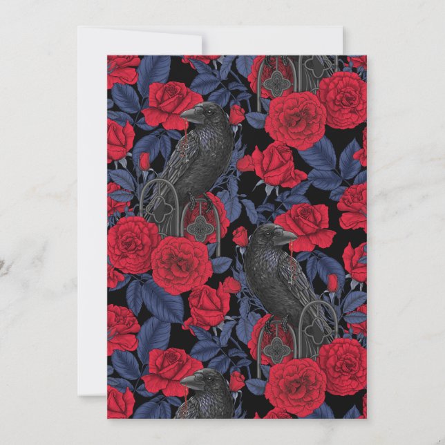 Ravens y rosas con hojas azul oscuro (Anverso)