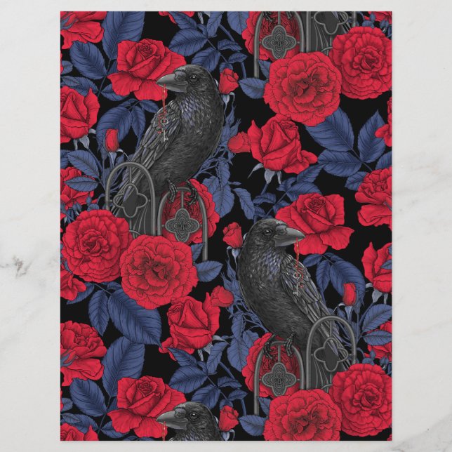 Ravens y rosas con hojas azul oscuro (Anverso)