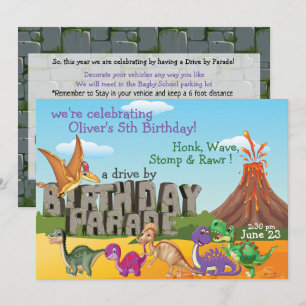 Rawr Dino DriveBy Happy Birthday Parade Invitación
