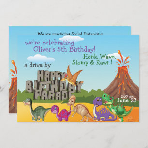 Rawr Dino DriveBy Happy Birthday Parade Invitación