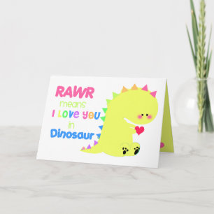 RAWR significa que te amo en la tarjeta de dinosau