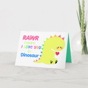 RAWR significa que te amo en la tarjeta de dinosau