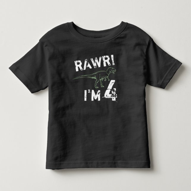 ¡RAWR! Tengo 4 años - Camisa de cumpleaños de dino (Anverso)
