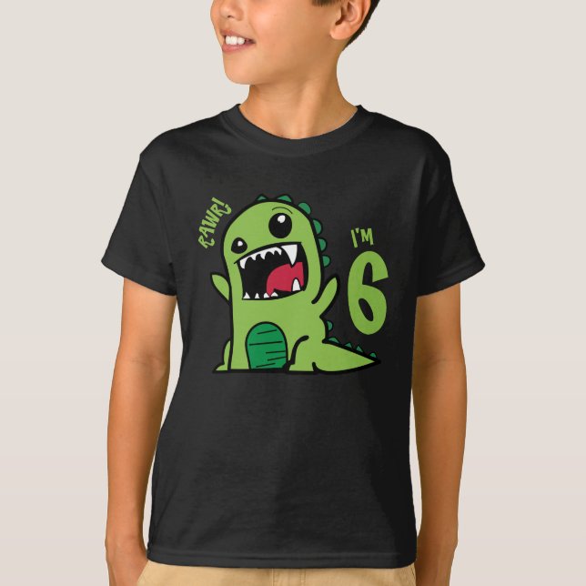 Rawr tengo 6, Camiseta de dinosaurio divertida par (Anverso)
