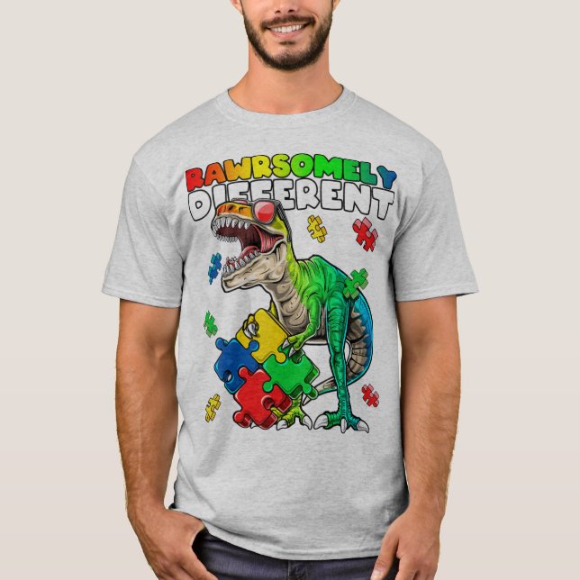 Rawrsomely different dinosaur autism awareness top (Anverso)