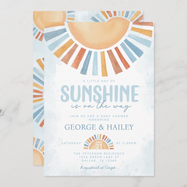 Ray of Sunshine Baby Shower Invitación (Anverso / Reverso)
