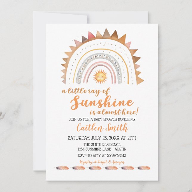 Ray of Sunshine Boho Sun Invitación Baby Shower (Anverso)