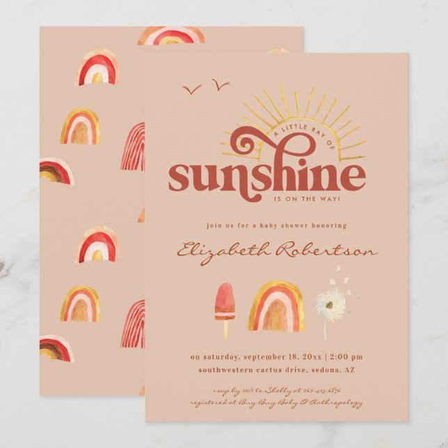 Ray of Sunshine | Invitación de Boho Baby Shower (Anverso / Reverso)