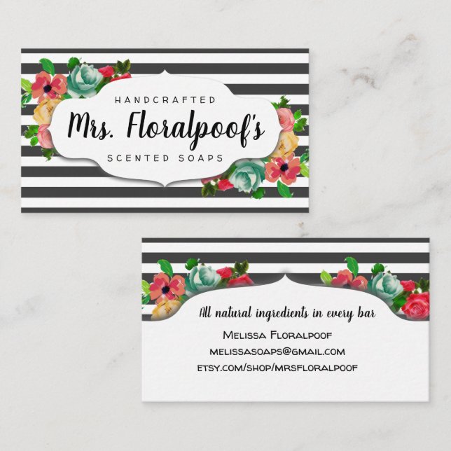 Raya la tarjeta de visita hecha a mano floral del (Anverso / Reverso)