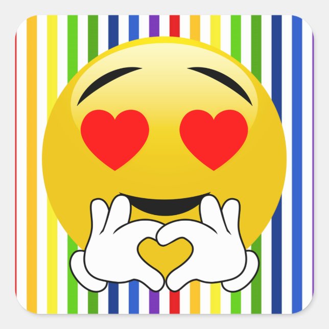 Rayas arcoiris Amor Emoji de ojos Pegatinas (Anverso)