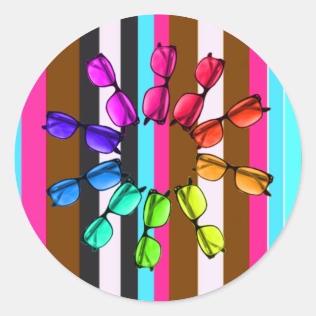 Rayas arcoiris y Pegatina redonda de anteojos (Anverso)