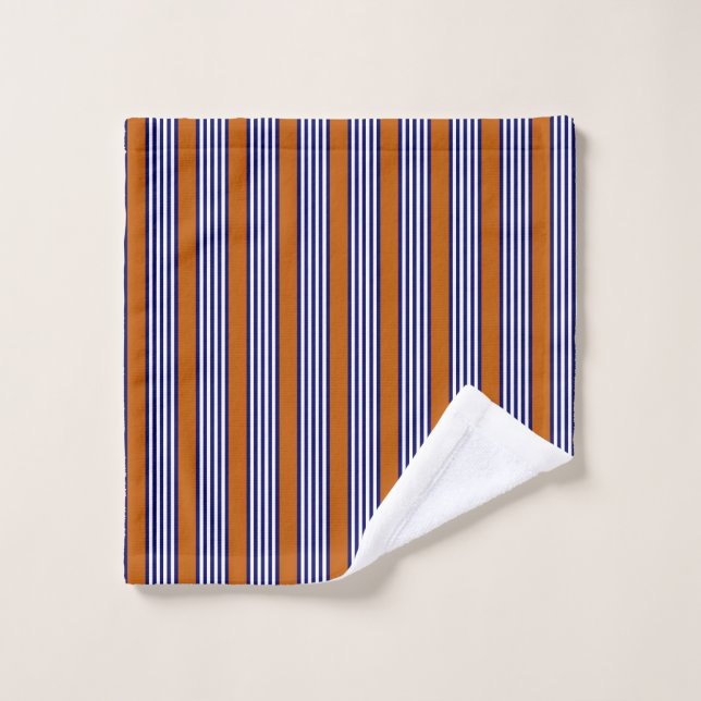 Rayas azul y blanca de la marina con naranja quema (Toallita)