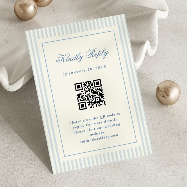 Rayas Azules Clásicas RSVP en Línea Código QR (classic blue stripes RSVP online card with QR code)
