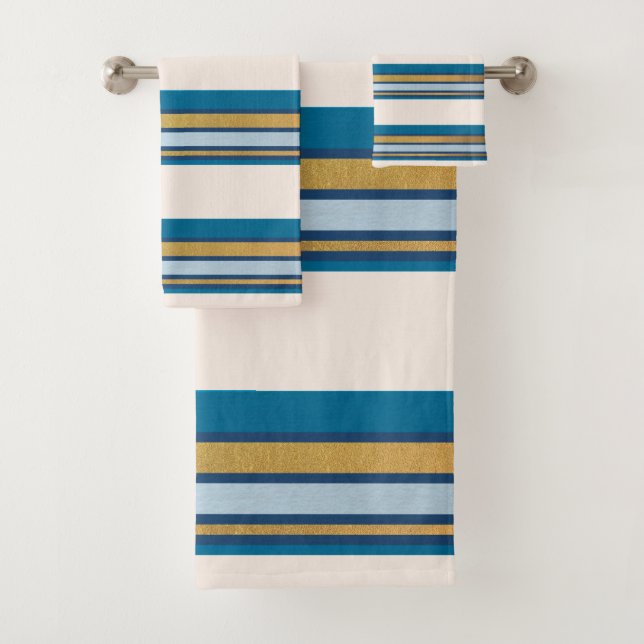 Rayas azules, grises, doradas en lino (In situ)