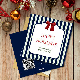 Rayas Azules y Lazo Rojo Tarjetas de Cumpleaños Co