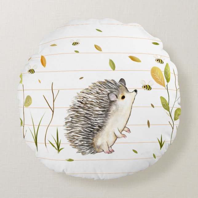 Rayas blancas Hedgehog Almohada redonda (Anverso)