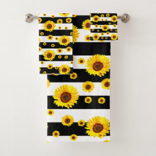 Rayas blancas negras con flor de girasol