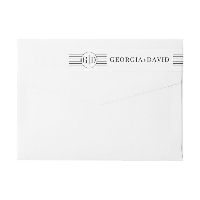 Rayas blancas negras y boda monograma (Reverso)