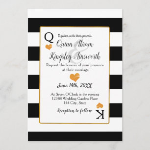 Rayas blancas y negras bodas Tarjetas King & Queen