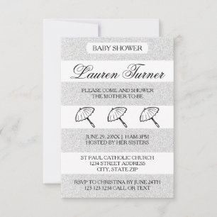 Rayas Blancas y Plateadas - Invitación para Baby S