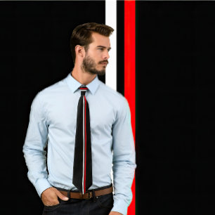 Rayas blancas y rojas verticales en corbata negra