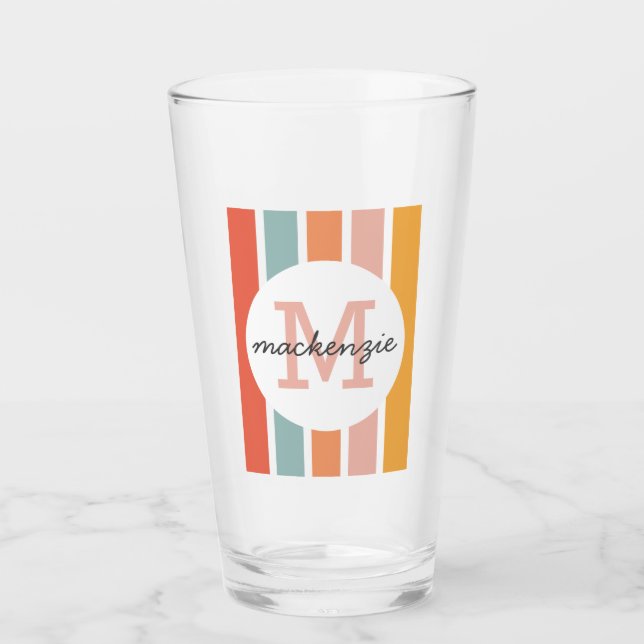 Rayas Coloridas Retro Personalizadas con Monograma (Anverso)