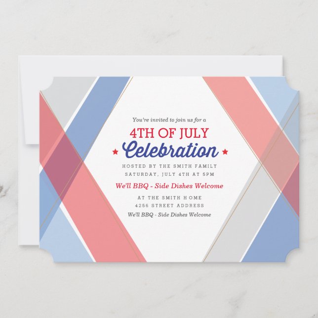 Rayas contemporáneas Invitación del 4 de julio (Anverso)